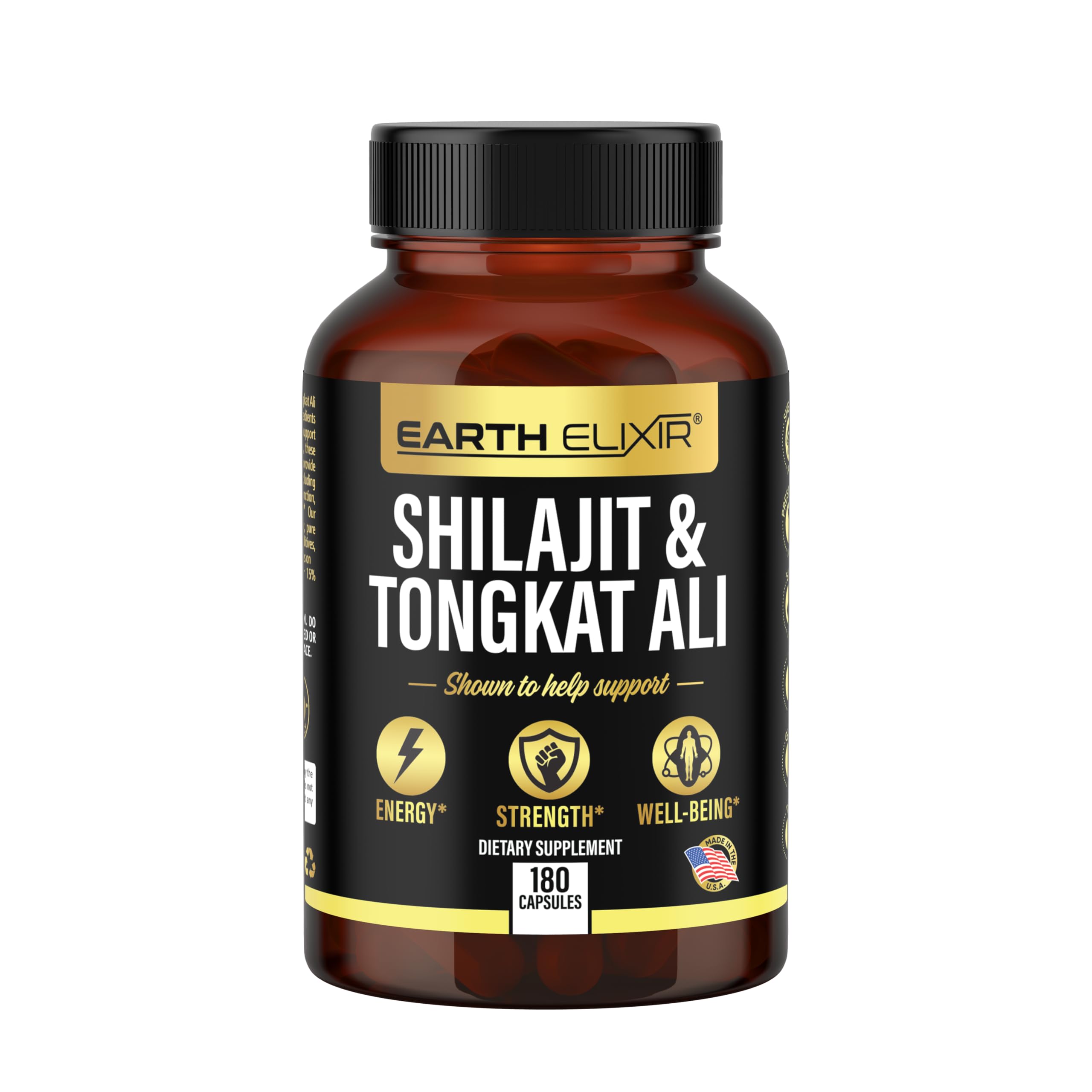 Earth Elixir Shilajit 1000mg & Tongkat Ali 400mg (180 Capsules) Made in USA-Shilajit Supplement (20% Fulvic Acid) Shilajit Pure Himalayan Organic & Tongkat Ali for Men More Potent Than Shilajit Resin