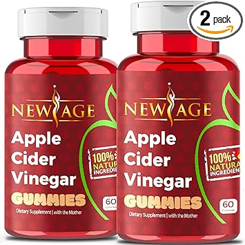Apple Cider Vinegar Gummies by New Age - 2-Pack - 120 Count - Immunity & Detox - with The Mother, Gluten-Free, Vegan, Vitamin B9, B12, Pomegranate, Beetroot