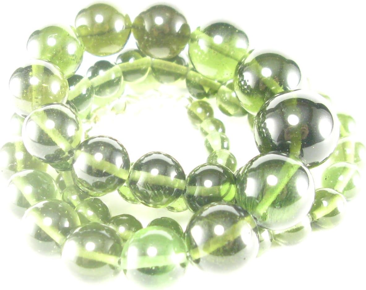 Gem Moldavite Necklace Beads Round Beads From Czech Republic - 19" - 220 Carats