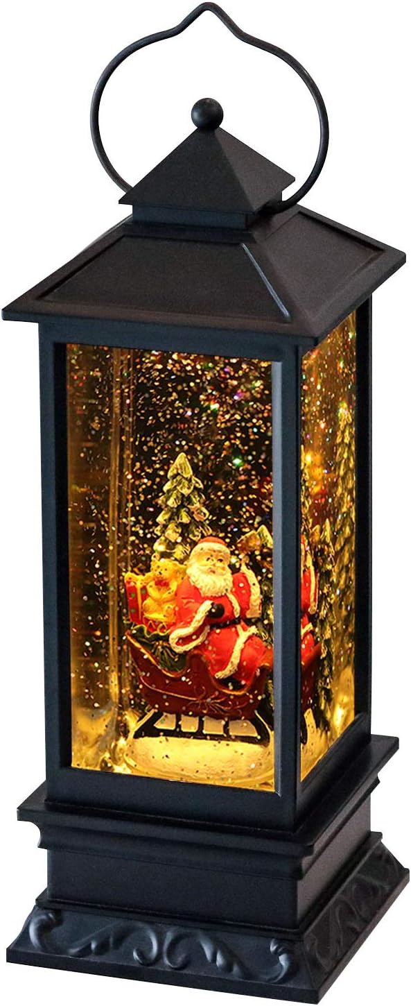 Snow Globes - DRomance Santa Music Snow Globe Lantern with Timer Battery Operated & USB Powered Lighted Singing Snow Globe Lamp Spinning Water Swirling Glitters Christmas Decor 4