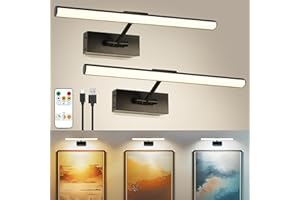 BGMONSTER 2-Pack LED Picture Light Battery Operated, 16" Cordless Rechargeable Paintings Light with Remote Dimmable ＆ Timer, Metal Display Art Lights with 3 Lights Mode for Dartboard, Gallery, Frame, Wall Decor