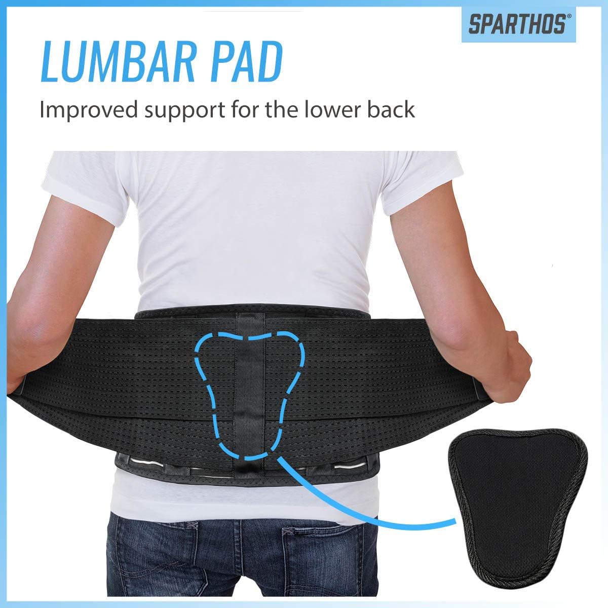 Back Brace by Sparthos - Immediate Relief for Back Pain, Herniated Disc, Sciatica, Scoliosis and more! – Breathable Mesh Design with Lumbar Pad – Adjustable Support Straps – Lower Back Belt [Size Med]: Health & Personal Care
