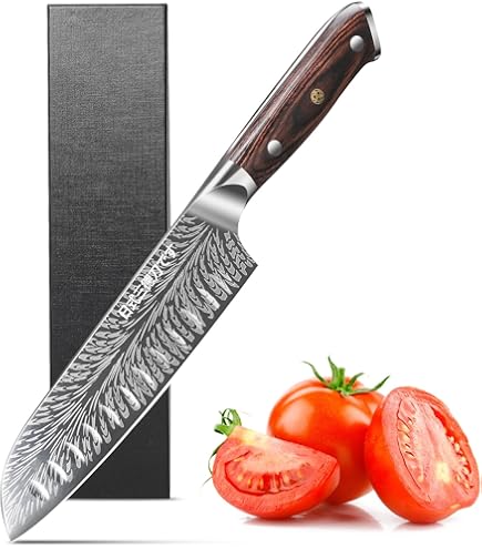 Akatsuki Ensemble de Couteaux de Cuisine 3-7 Pcs Acier Damas Forgé Couteau de Chef Japonais pour Trancher Viande Légumes avec Manche en Résine Facile à Saisir et Coffret Cadeau