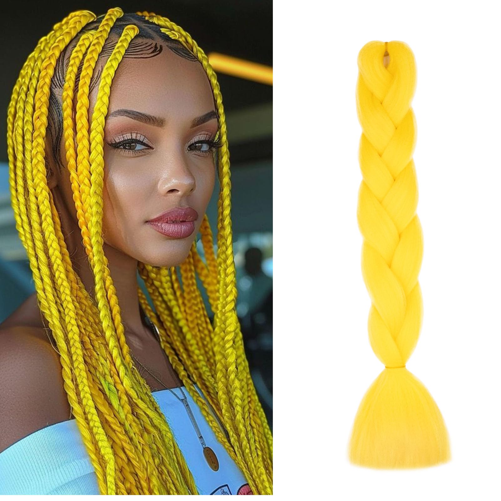 Cybelleza 24inch Ombre Jumbo Braids Hair Extensions Braiding Hair Pieces 1pcs Bundles Synthetic Jumbo Braid Hair Crochet Twist African Box, Yellow