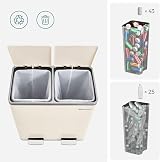 SONGMICS Dual Rubbish Bin 2-Compartment 30 L each with Lids Pedals Cream view 5