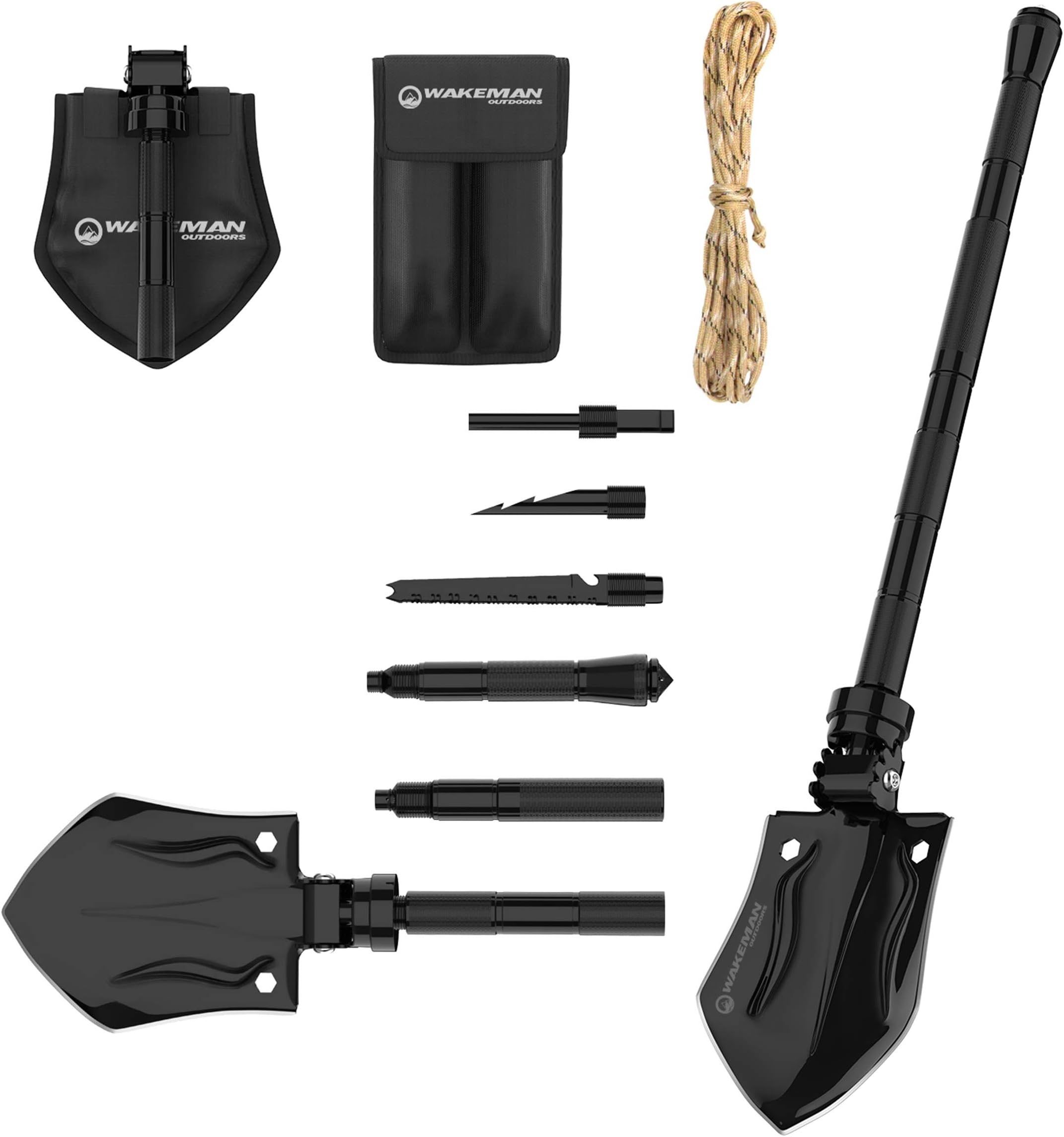 Wakeman 75-CMP1067 Outdoors Tactical Utility Shovel– Compact Folding Survival Metal Spade Multitool for Camping, Hunting and Hiking with Nylon Carrying Bag