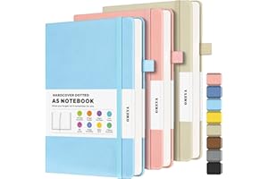 Bullet Dotted Journal Notebook, A5 Dotted Journal with 120gsm Paper, Leather Dotted Notebook, Hardcover Dot Grid Notebook Eac