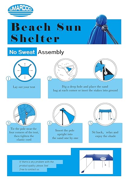 UMARDOO FAMILY BEACH TENT CANOPY SUN SHADE PORTABLE 10×10FT, LARGE WIND RESISTANCE BEACH SUN SHELTER EASY SETUP WITH PACKABLE CARRY BAG FOR OUTDOOR TRAVEL UPF 50+ (BLUE)