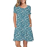 KORSIS Summer Women's Dress Casual T-Shirt Short Sleeve Dresses Swing Flowy Beach Vacation WORKSundress with Pockets