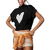 TAQCUX Womens Sweater Vest Mock Neck Cap Sleeve Sweater Tank Tops Cute Heart Knit Cropped Pullover Top