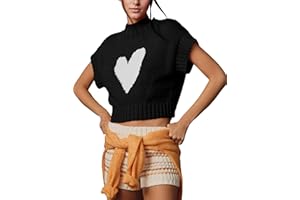 TAQCUX Womens Sweater Vest Mock Neck Cap Sleeve Sweater Tank Tops Cute Heart Knit Cropped Pullover Top
