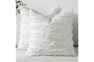 MIULEE Set of 2 Linen Throw Pillow Covers Decorative Boho Tassels Cushion Covers Farmhouse Accent Pillowcase with Fringe for 