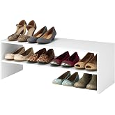 Whitmor Stackable 31" Extra Wide 2-Shelf Storage Organizer, White | 2-Tier Stackable Shoe Storage Shelf, Expandable Shoe Shelves for Closets, Entryway, Front Door, Narrow Space, Hallway