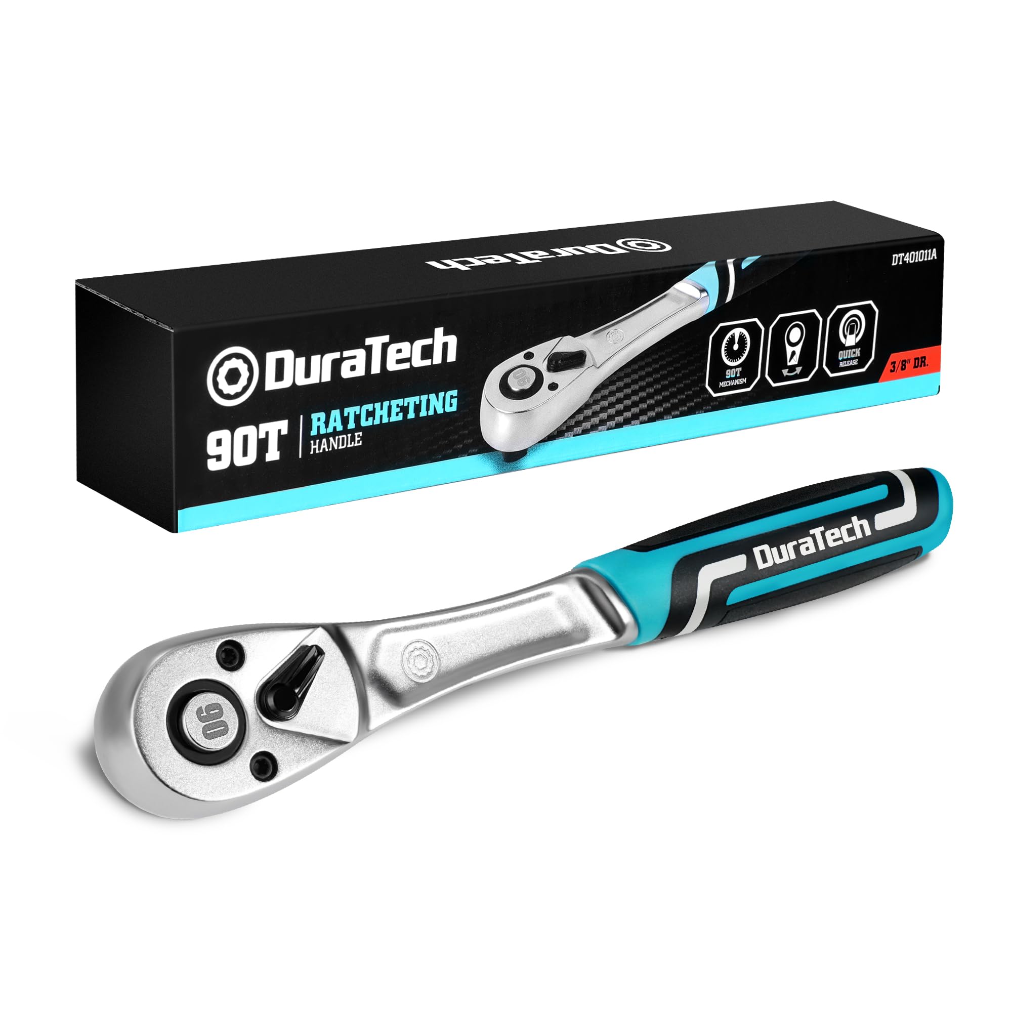 DURATECH Ratchet Handle, 3/8" Square Drive, Reversible Ratchet 90-Teeth, Made of Chrome Vanadium Steel, Small Actuation Angle 4° for Tight Installation Spaces