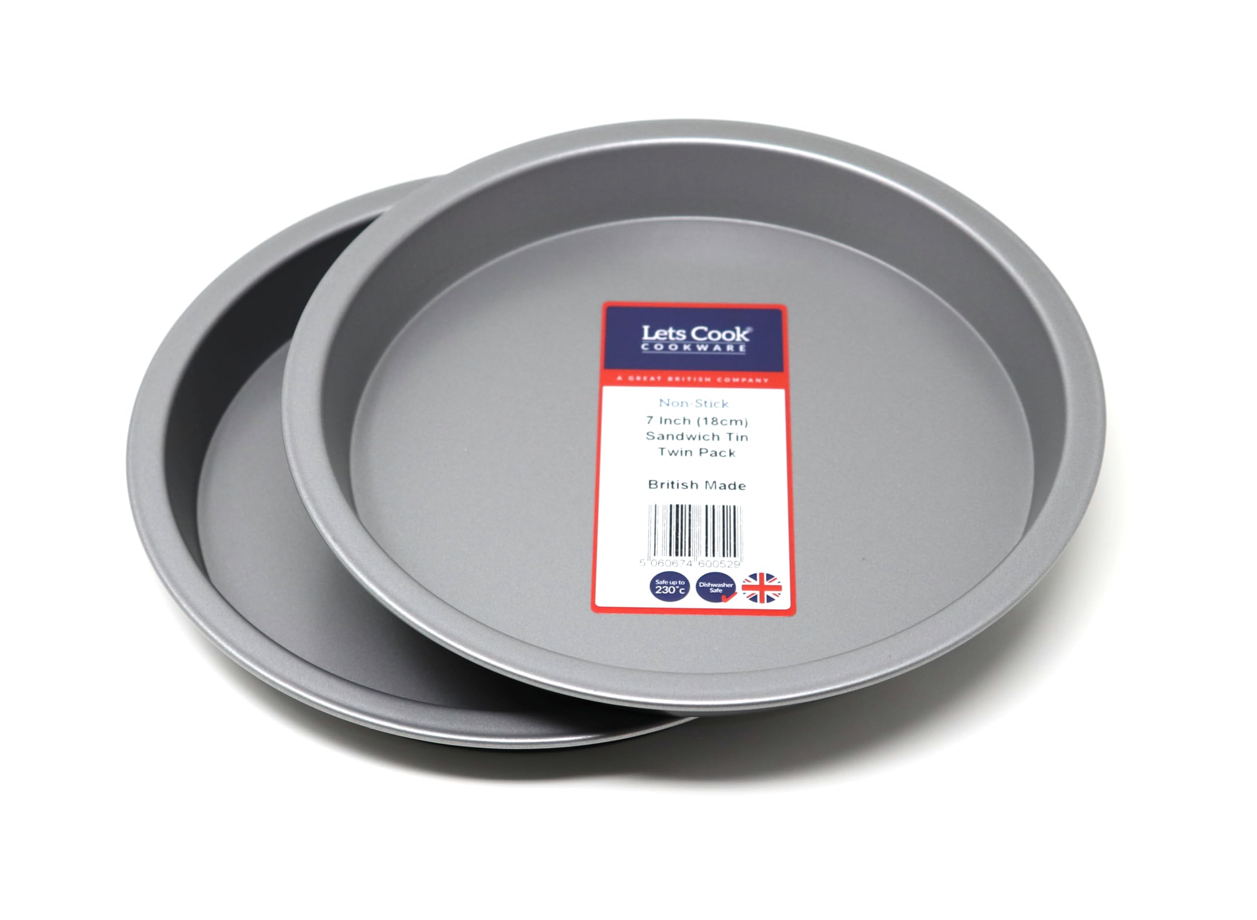 Lets Cook Cookware - 7 Inch Fixed Base Sandwich Cake Tins, 18cm, Twin Pack (Set of 2), Double Coated Non Stick, British Made