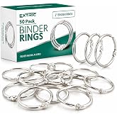 EXTRIC 2 Inch Binder Rings 50 PK Metal Book Rings, Loose Leaf Paper Ring | Heavy-Duty, Nickel-Plated Binder Rings that are Easy to Open Ideal for Flashcards, Index Cards, School, Office and Crafts