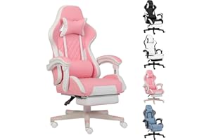 Opiesit Gaming Chair, Computer Office Chair with Footrest, Linkage Armrests and Lumbar Support, High Back Ergonomic Gamer Chairs for Adults, Pink