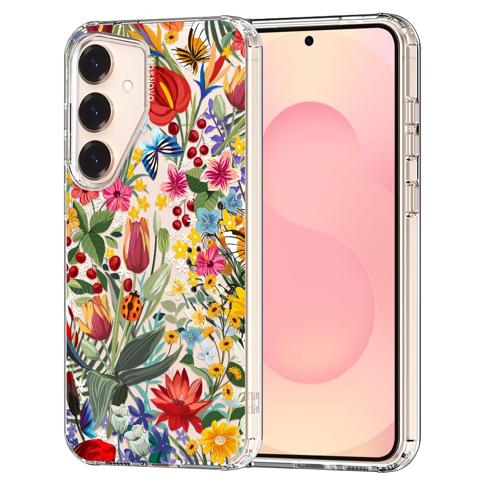 Photo 1 of MOSNOVO Case for Samsung Galaxy S25 / Galaxy S24, [Buffertech 6.6ft Military-Grade Drop Protection] [Anti Peel Off Tech] Clear TPU Bumper Phone Case Cover Design - in The Garden