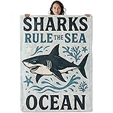 Asivud Bold Shark Blanket, Ocean Rule Theme 60 x 50 Inch Flannel Throw Blanket, Gifts for Women Kids, Lightweight Cozy Warm Blankets for Sofa Travel Home Decor