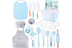 JOY TOWN JoyTown Kids Cooking and Baking Set with Storage Case – Real Cooking Supplies with Cookbook, Knives, Timer, Kids Baking Kit for Girls & Boys – Complete Utensils Accessories with Chef Apron & Hat