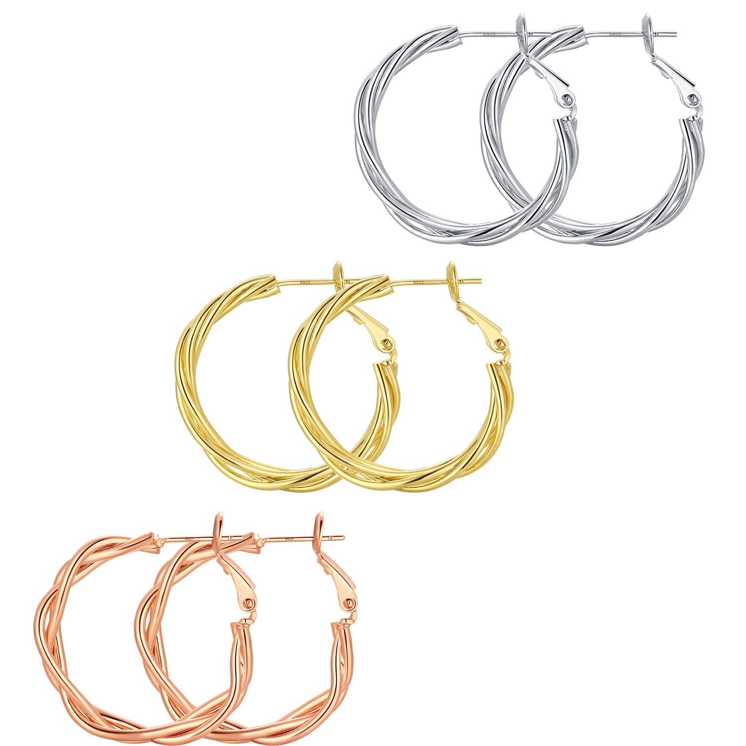 Sterling Silver Hoop Earrings White Rose 14kgold Plated Hypoallergenic 925 Hoop Earrings For Sensitive Ears For Women Men Girls Endless Hoops 30mm 40mm Earrings Jewelry