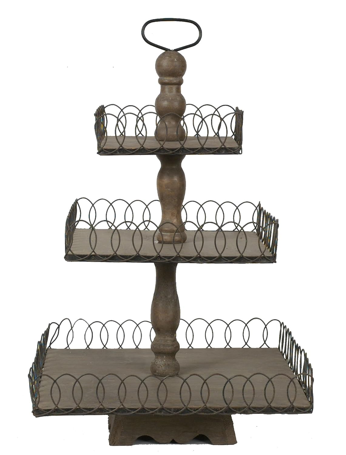 Creative Co-op Wood and Wire Grey Wash Three Tier Tray