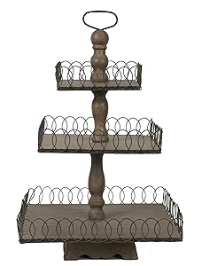Creative Co-op Wood and Wire Grey Wash Three Tier Tray