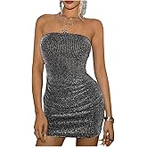 MakeMeChic Women's Sparkly Strapless Dress Bodycon Party Sexy Mini Dresses