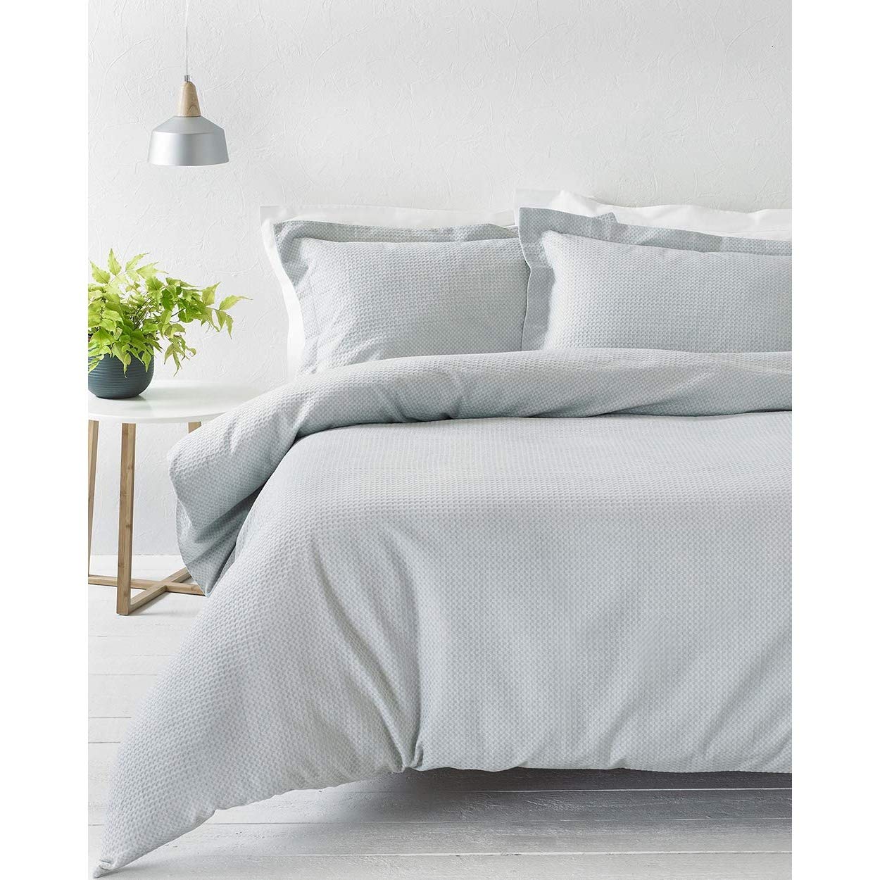 "Riva Home Paoletti King Duvet Cover Set Silver Grey Waffle Weave Texture 2 X Oxford Border Pillowcases Included 100% Cotton Machine Washable 230 X 220 Cm (91"" X 87"" Inches)