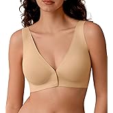 SHARICCA Womens Front Closure Bras Wireless Deep V Plunge Seamless Padded Bras Comfortable Soft Sleep Mastectomy Bra