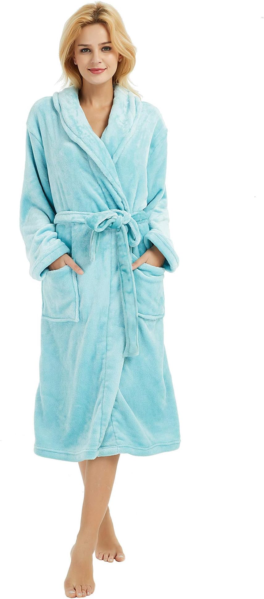 Womens Fleece Robes, Soft Plush Long Bathrobe, Thick Kimono Robes for Womens, Warm House Coat