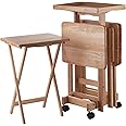 Winsome Isabelle Snack Table Set with Mobile Stand, for Living Room, Patio, Natural, Set of 4 Tables