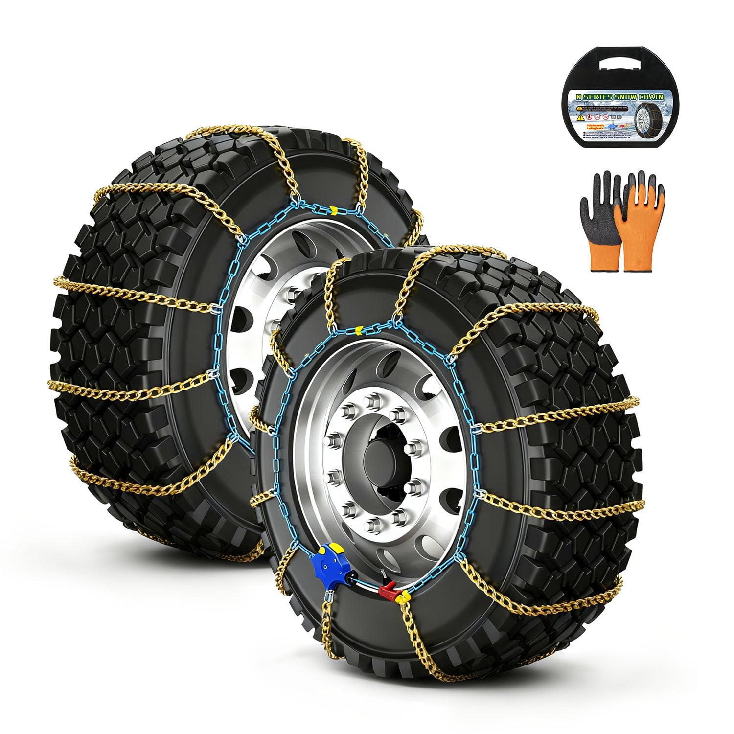 Photo 1 of AutoFixing Snow Chains - Tire chains for cars, trucks, and SUVs, with quick 1-minute installation. Titanium-enhanced high-carbon manganese steel for outstanding wear resistance.Set of 2(HLN170)