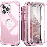 IDweel for iPhone 16 Pro Max Case with Screen Protector, 3 in 1 Shockproof Slim Fit Hybrid Heavy Duty Hard PC Cover Soft Silicone Bumper Full Body Anti-Fingerprint Case, Glitter Pink