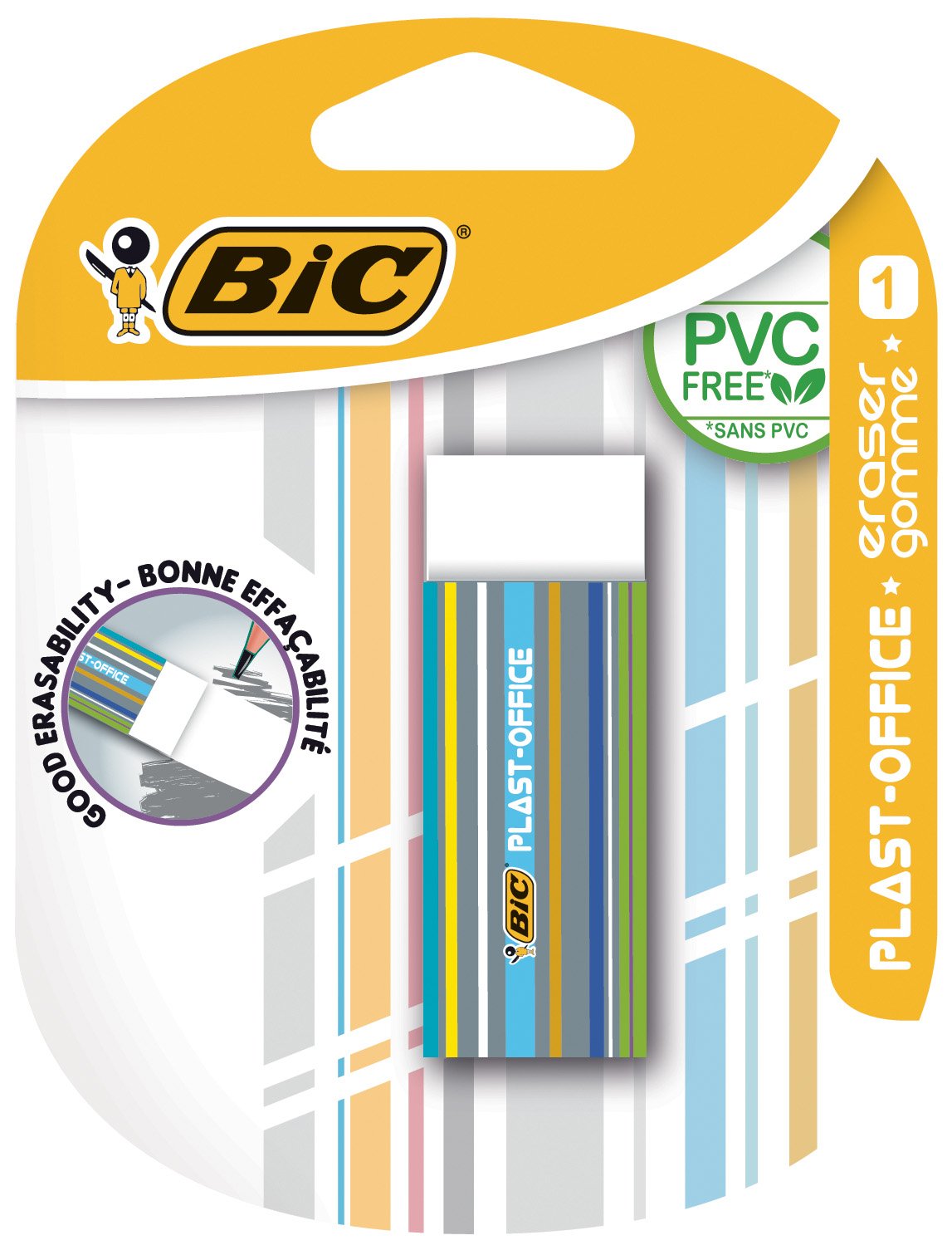 BIC Plast-Office Eraser, Plastic without PVC, Blister A 1 pcs, White