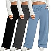 Neer 3 Pack Women's Plus Size Wide Leg Pants, Elastic Waist Lounge Pants with Pockets Drawstring Casual Pj Yoga Sweatpants