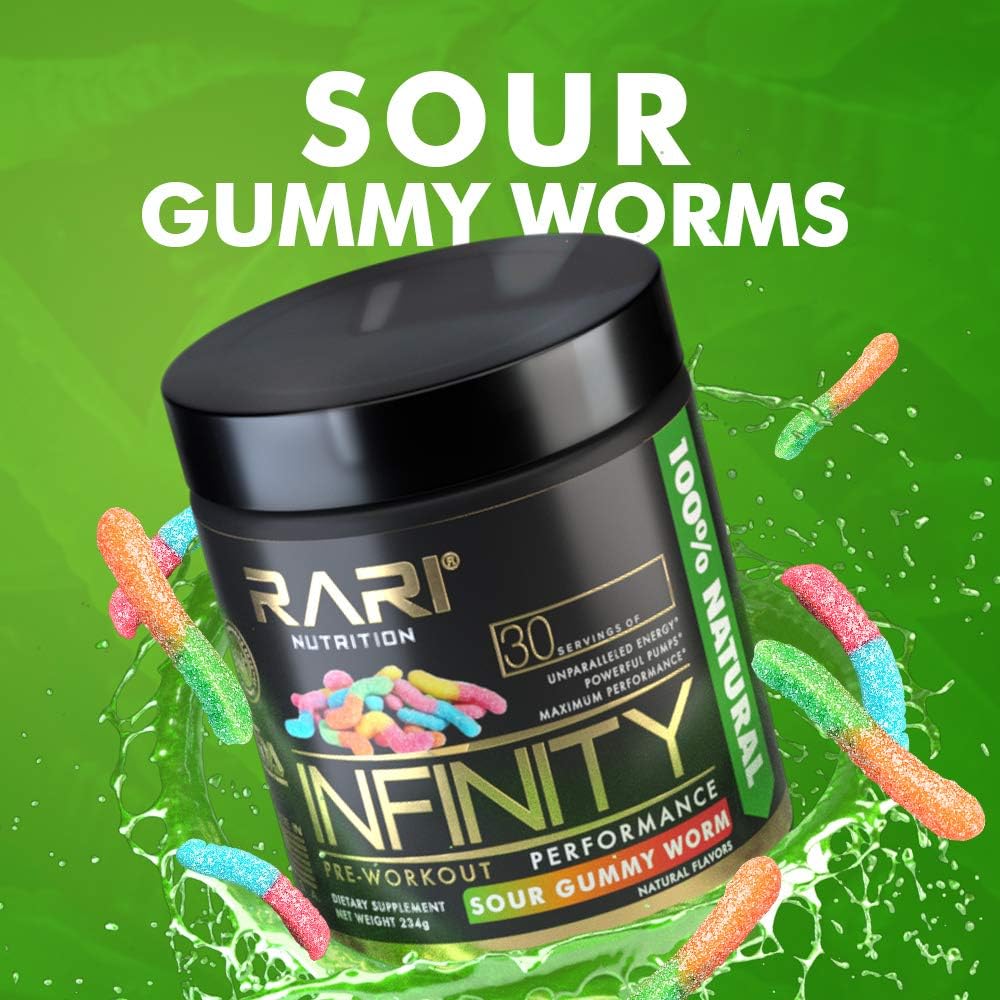 RARI Nutrition - Infinity Pre Workout Powder - Natural Preworkout Supplement for Men and Women - Keto and Vegan Friendly - No Creatine - 30 Servings - (Sour Gummy Worm): Health & Personal Care