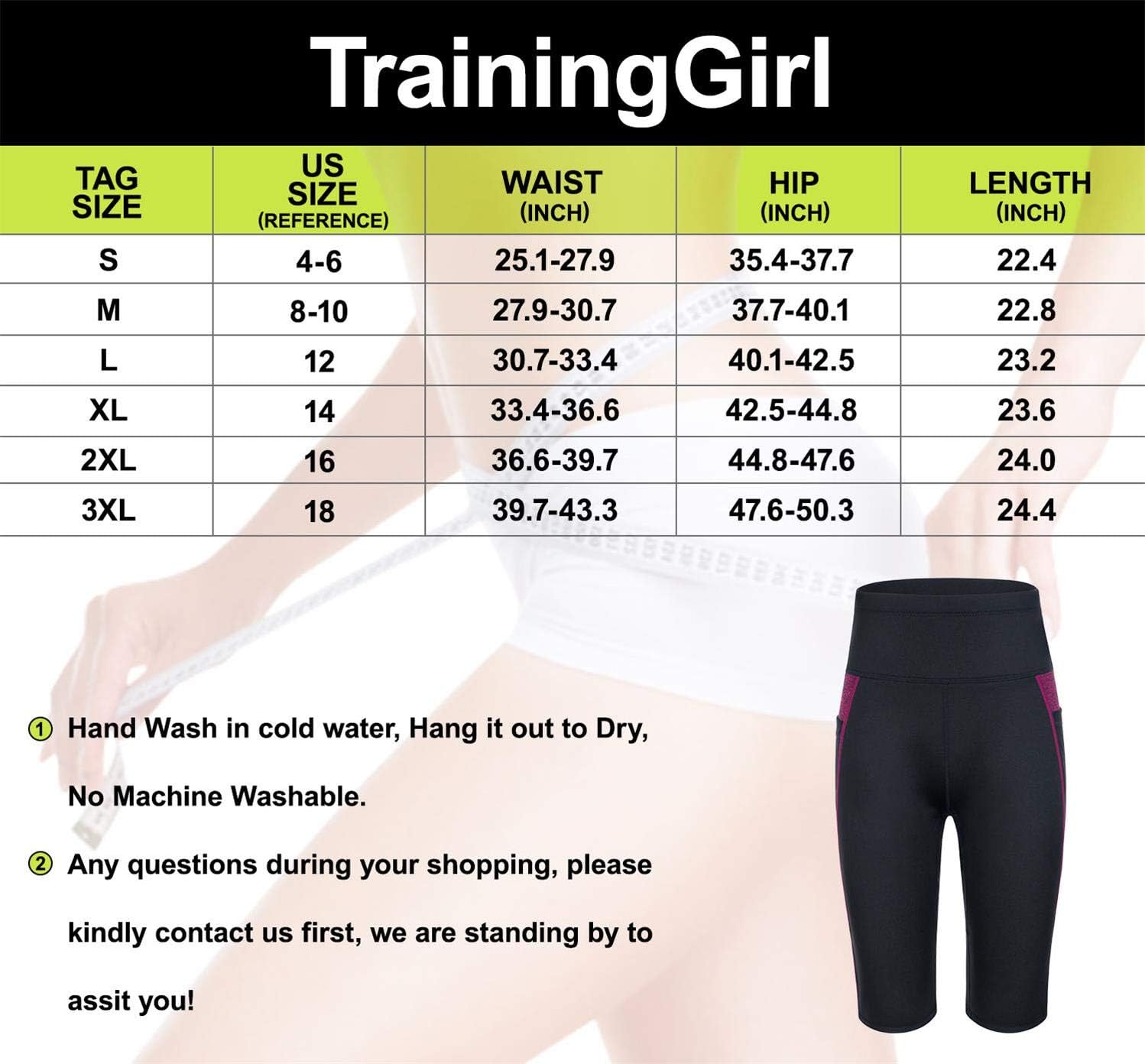 TrainingGirl High Waist Sauna Sweat Shorts Weight Loss Workout Pants with Pocket for Women Running Gym Yoga Exercise : Clothing