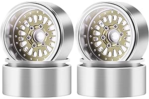 GIXCEL 1.9 Beadlock Wheel Rim, Aluminum Negative Offset 10.5mm 164g Super Heavy Deep Dish Wheels for 1/10 RC Crawler SCX10 TRX4 TRX6 VS4-10 GEN7 GEN8 Upgrade Parts, 4PCS (Desert Titanium)