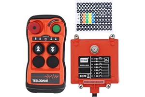 TEELODANE Q200 Industrial Wireless Crane Remote Control kit 2 Button 12v 24v Electric Lift Hoist Transmitter Receiver with Emergency Stop (AC/DC 12-24V 1T1R)
