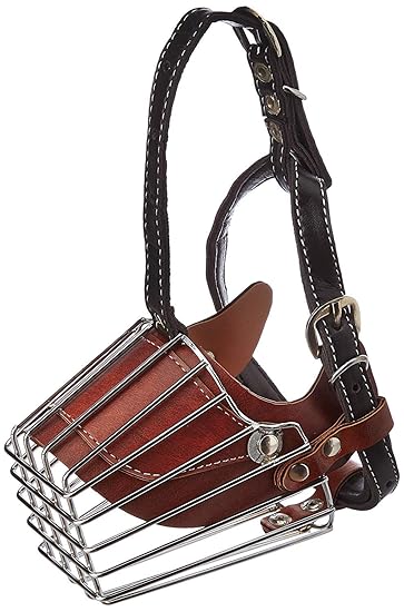 Munchos Iron Cage Style Dog Basket Wire Muzzle with Adjustable Leather Strap (Large)