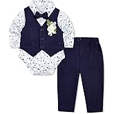 HOZIY Baby Boy Suits Infant Gentleman Outfit Collared Shirt+Vest+Tie+Corsage+Pants 5Pcs Baptism Wedding Sets for 0-24 Months