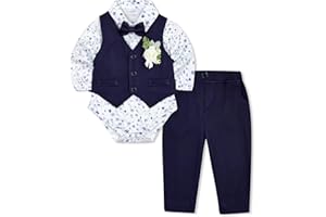 HOZIY Baby Boy Suits Infant Gentleman Outfit Collared Shirt+Vest+Tie+Corsage+Pants 5Pcs Baptism Wedding Sets for 0-24 Months