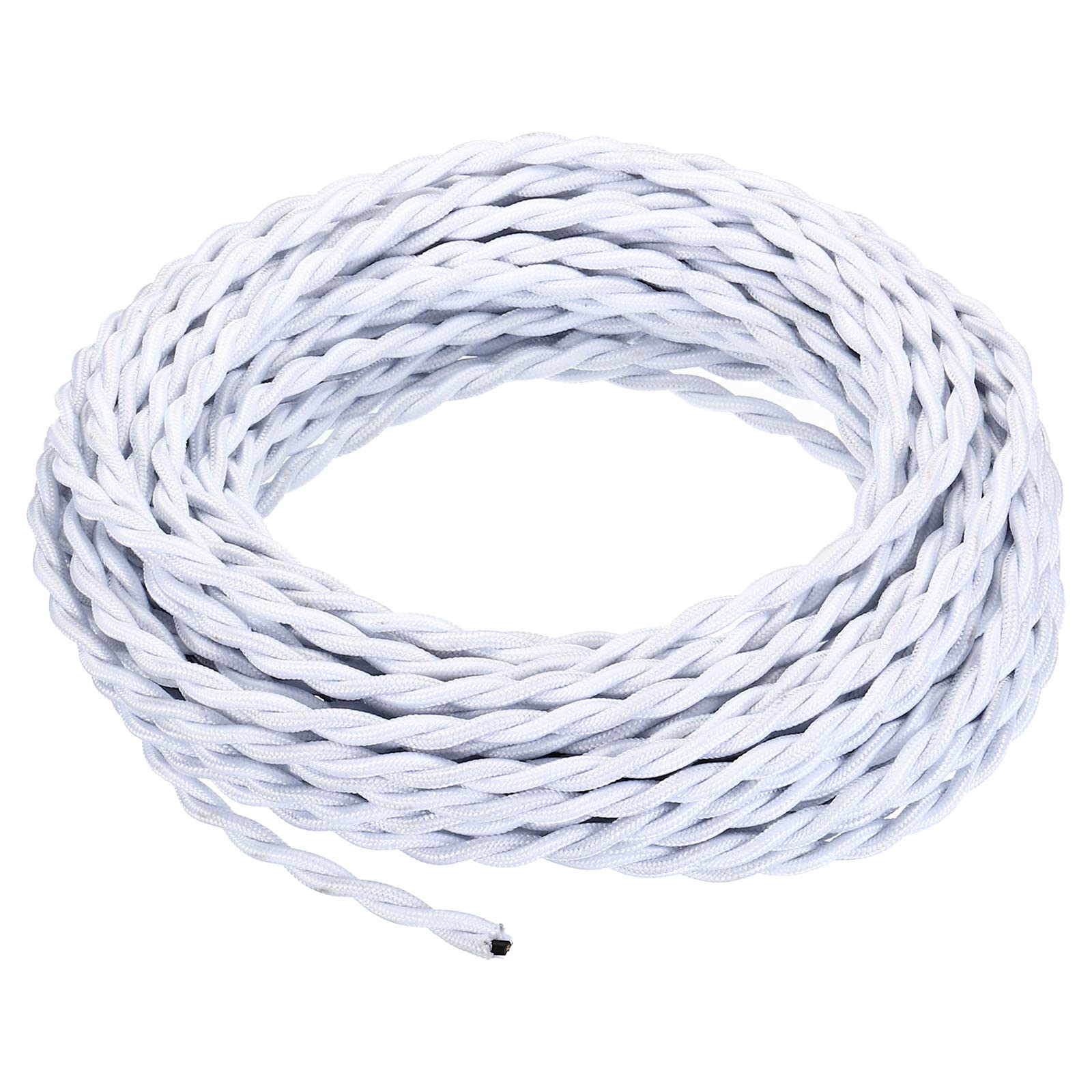PATIKIL 50 Ft Twisted Cloth Covered Wire, Black UL Listed 18AWG 2-Conductor Vintage Lamp Cable for Pendant Light Bulb Industrial DIY Project, White