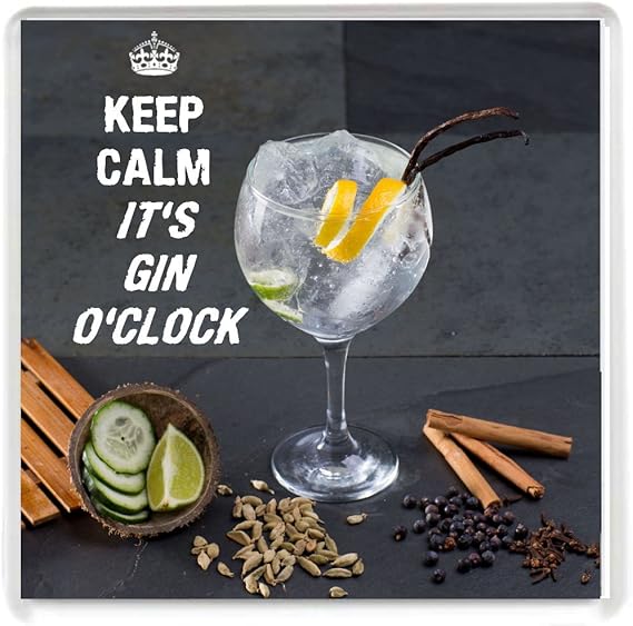Keep Calm It's Gin O'clock Drinks Coaster Printed on an Image of a