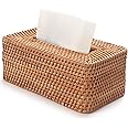 Rattan Tissue Box Cover, Rectangle Wicker Tissue Box Holder, Boho Tissue Box Cover for Living Room, Bathroom, Kitchen, Bedroom, 10.2 x 6.1 x 4.1 inch, Natural