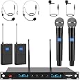 innopow 4-Channel Wireless Microphone System, Quad UHF Metal Cordless Mic, 2 Handheld Mics, 2 Bodypack Mics, Long Distance150-200Ft, Fixed Frequency, 16 Hours Use for Karaoke Singing, Church