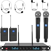 innopow 4-Channel Wireless Microphone System, Quad UHF Metal Cordless Mic, 2 Handheld Mics, 2 Bodypack Mics, Long Distance150-200Ft, Fixed Frequency, 16 Hours Use for Karaoke Singing, Church
