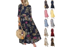 GENERIC Spring Dresses for Women 2024 Casual 3/4 Sleeve Plus Size Maxi Dress A Line Shirt Flowy Swing Beach Vacation Long Sundress