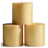 CANDWAX 3x3 Inch Gold Pillar Candles Set of 3 - Unscented No Drip Glitter Gold Candles for Weddings, Centerpieces, Home Décor, Christmas Decorations